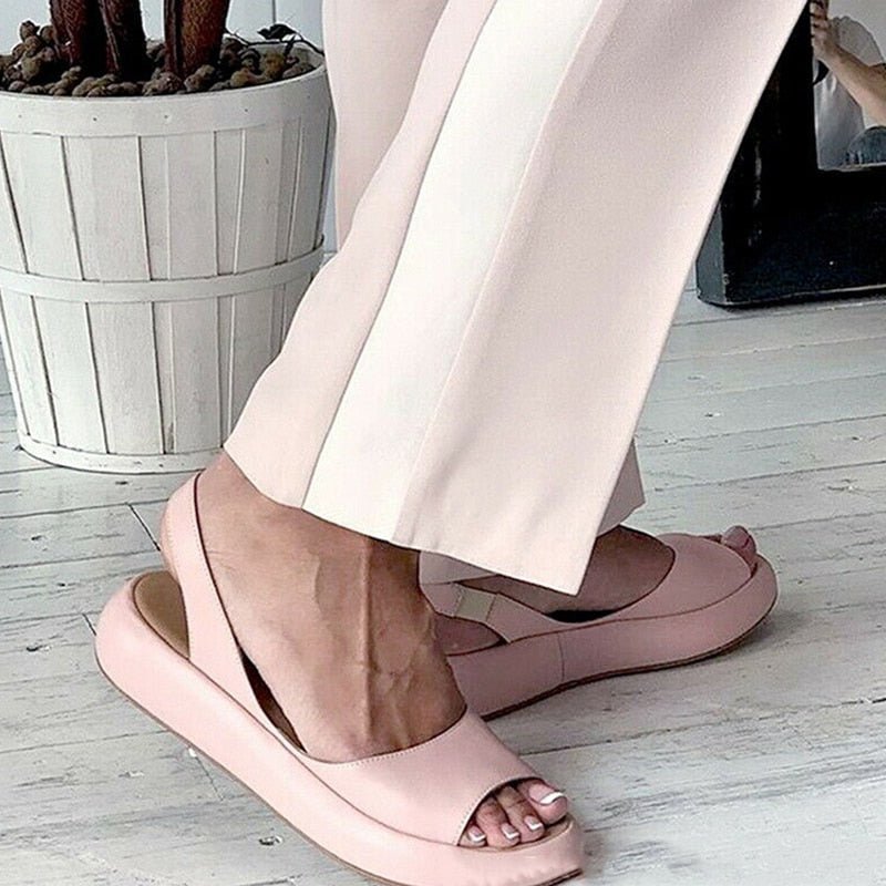 Women's Orthopedic Open Toe Slingback Sandals - Flat Thick Sole Slip-On