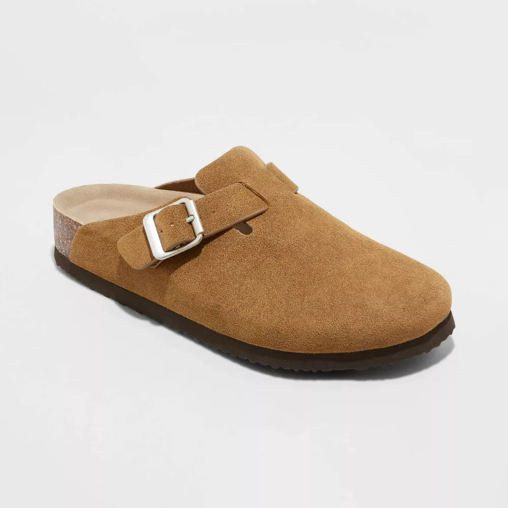 Suede Buckle Clog Mules