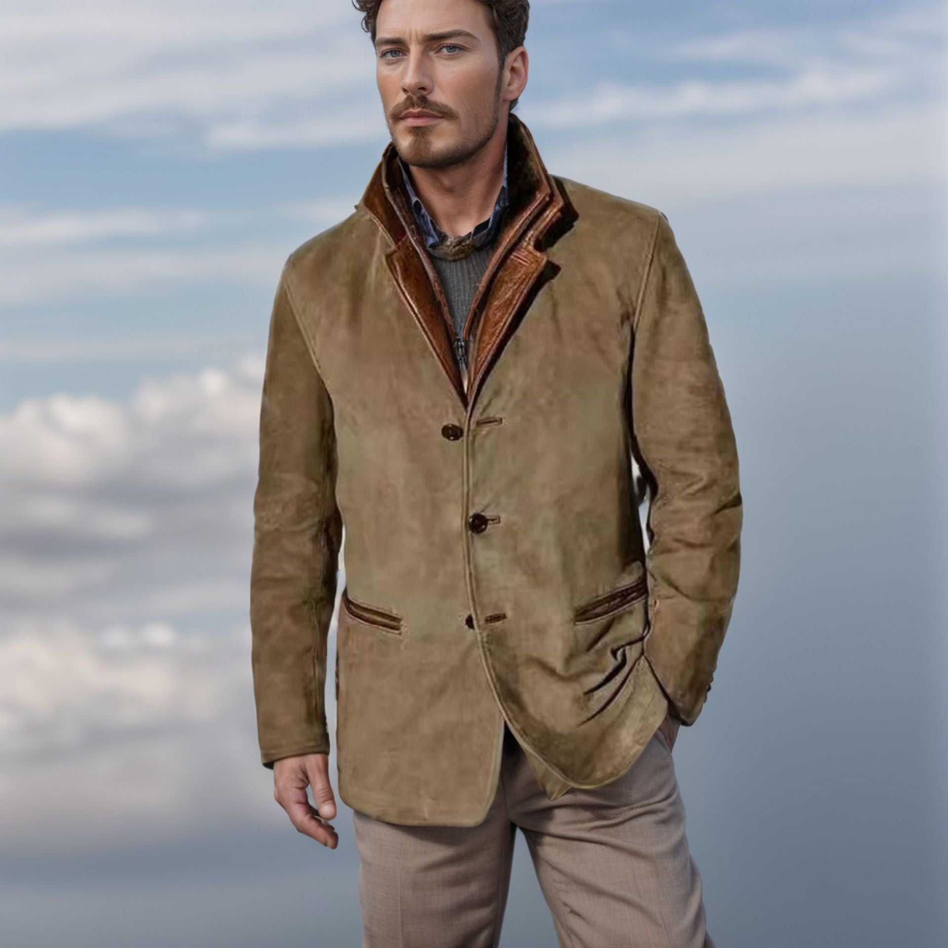 Men's Suede Layered-Collar Blazer Jacket
