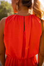 Women's Coral Orange Midi Dress - Sleeveless Side Slit