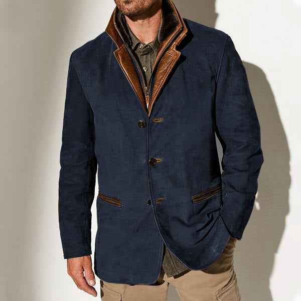 Men's Suede Layered-Collar Blazer Jacket