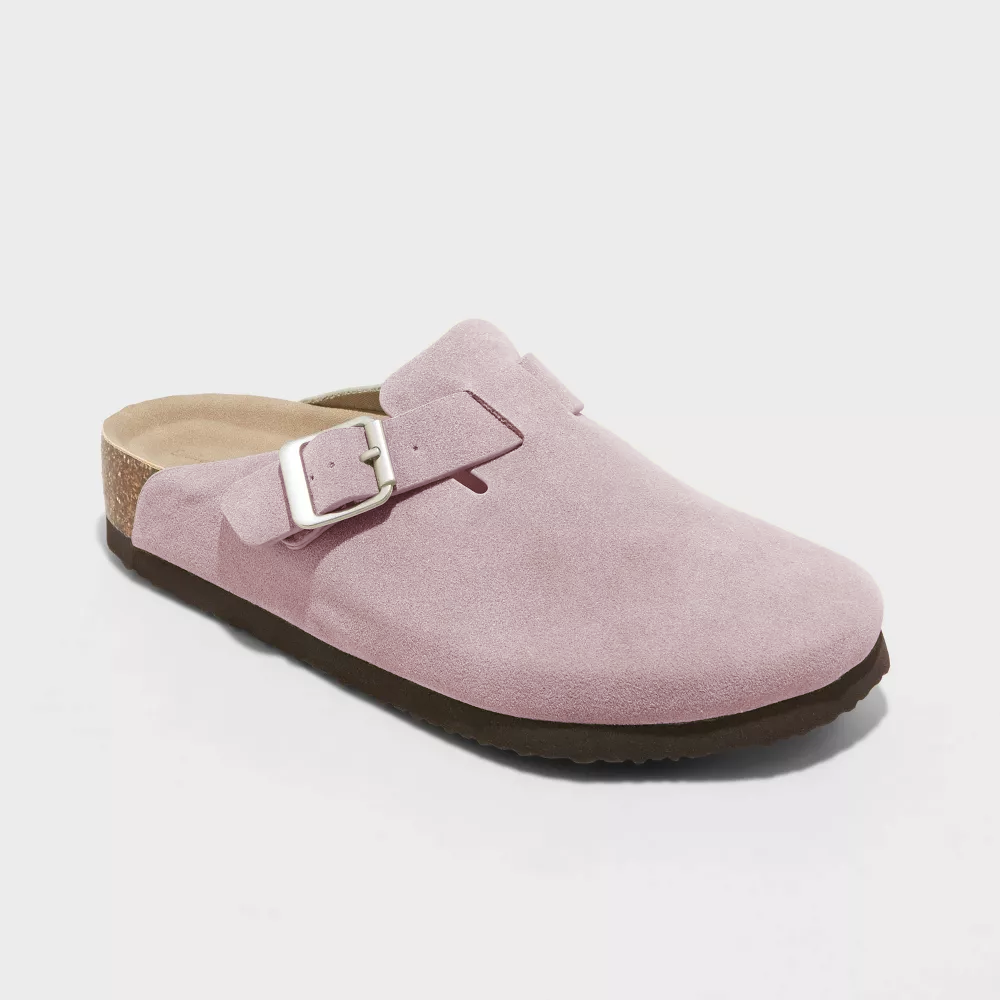 Suede Buckle Clog Mules