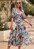 Phoebe - Women's Floral Puff Sleeve Midi Dress