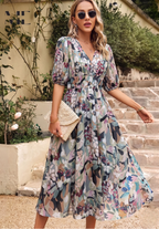 Phoebe - Women's Floral Puff Sleeve Midi Dress