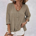 Women's Relaxed Button Up Blouse - Casual Long Sleeve Blouse