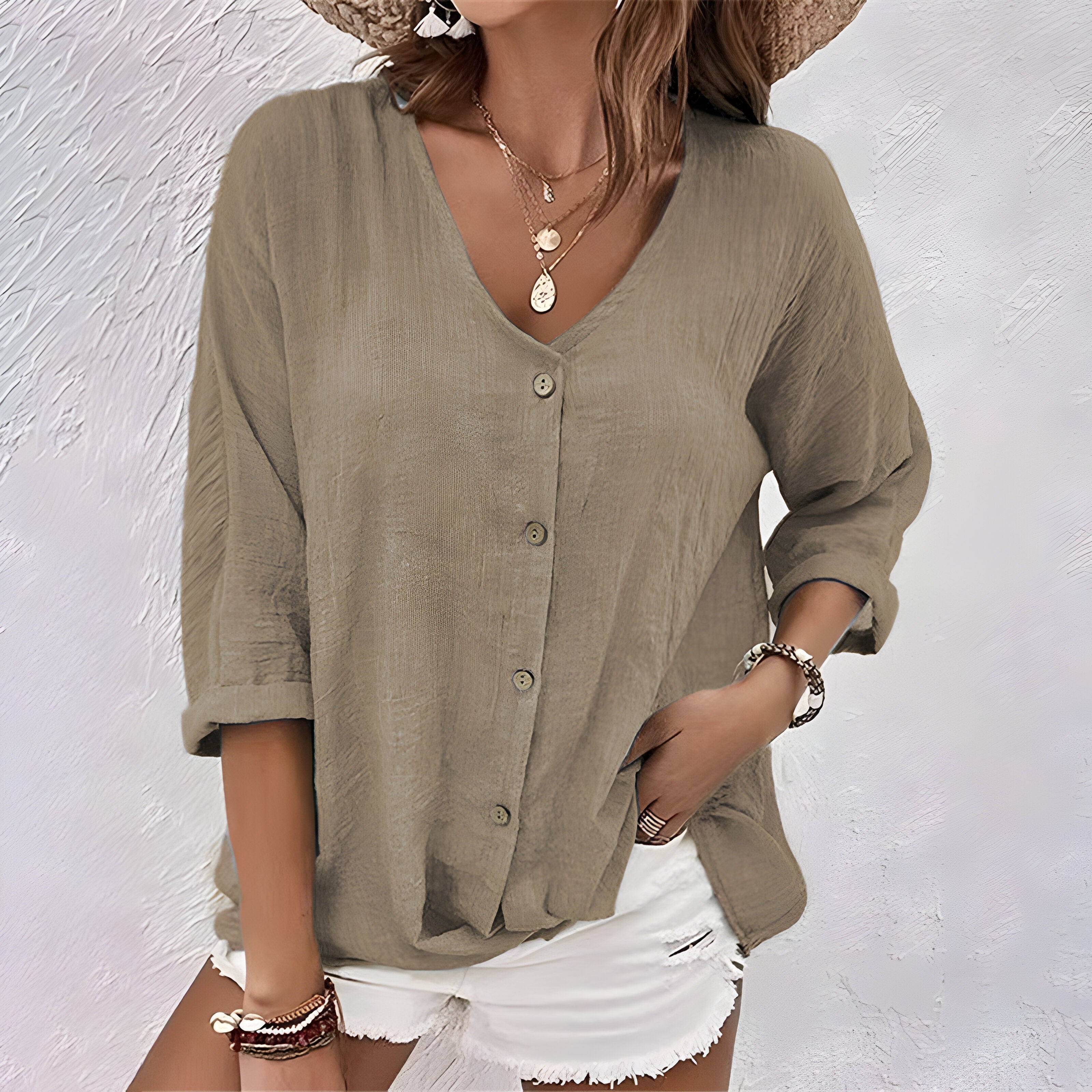 Women's Relaxed Button Up Blouse - Casual Long Sleeve Blouse