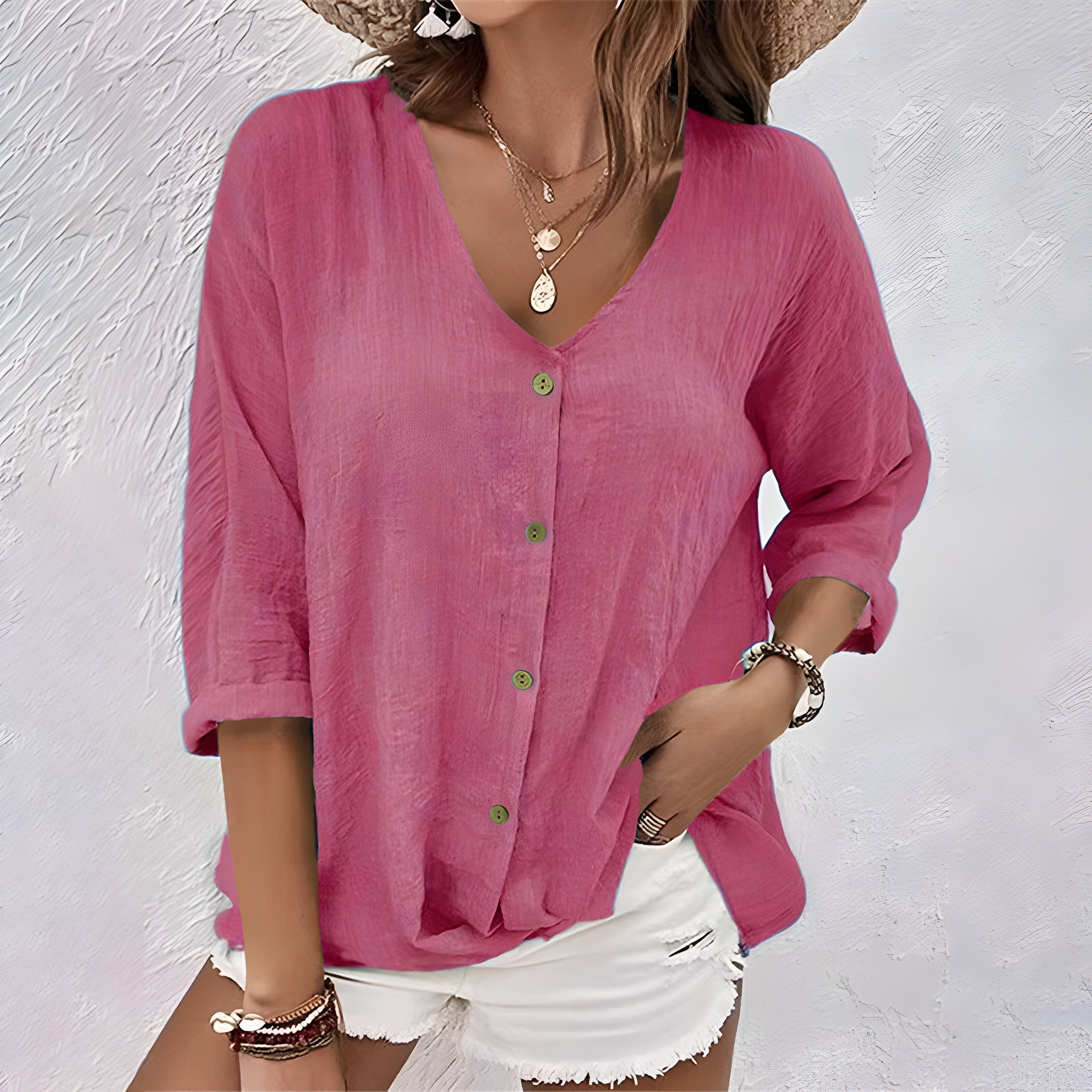 Women's Relaxed Button Up Blouse - Casual Long Sleeve Blouse