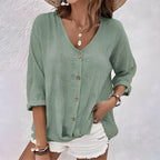 Women's Relaxed Button Up Blouse - Casual Long Sleeve Blouse