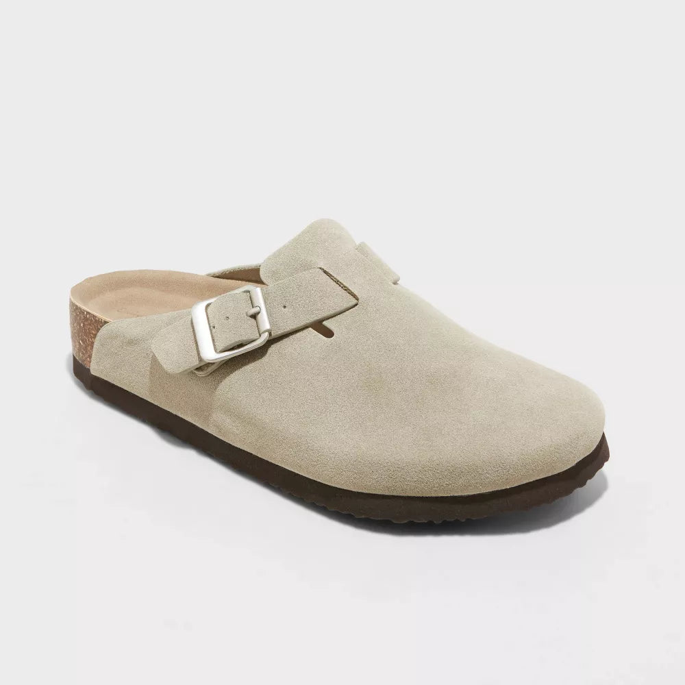 Suede Buckle Clog Mules